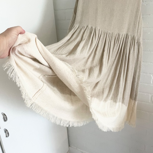 Vintage 90s Linen blend dress Babydoll Empire waist Cream Coquette Lagenlook L - Picture 5 of 10